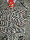 25/1176 immaculate vintage heavyweight crombie wool grey herringbone / red & blue wp check d/b pea coat overcoat 42