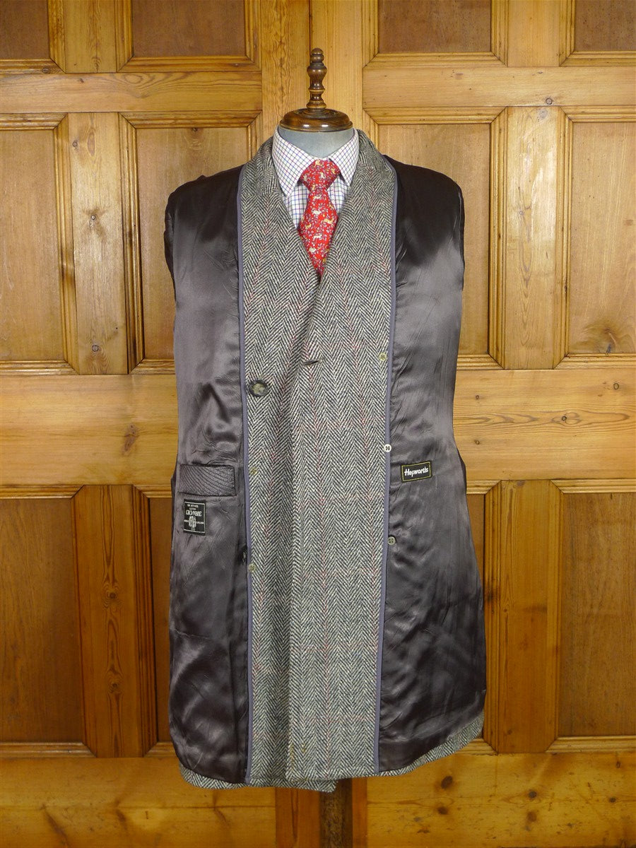 25/1176 immaculate vintage heavyweight crombie wool grey herringbone / red & blue wp check d/b pea coat overcoat 42