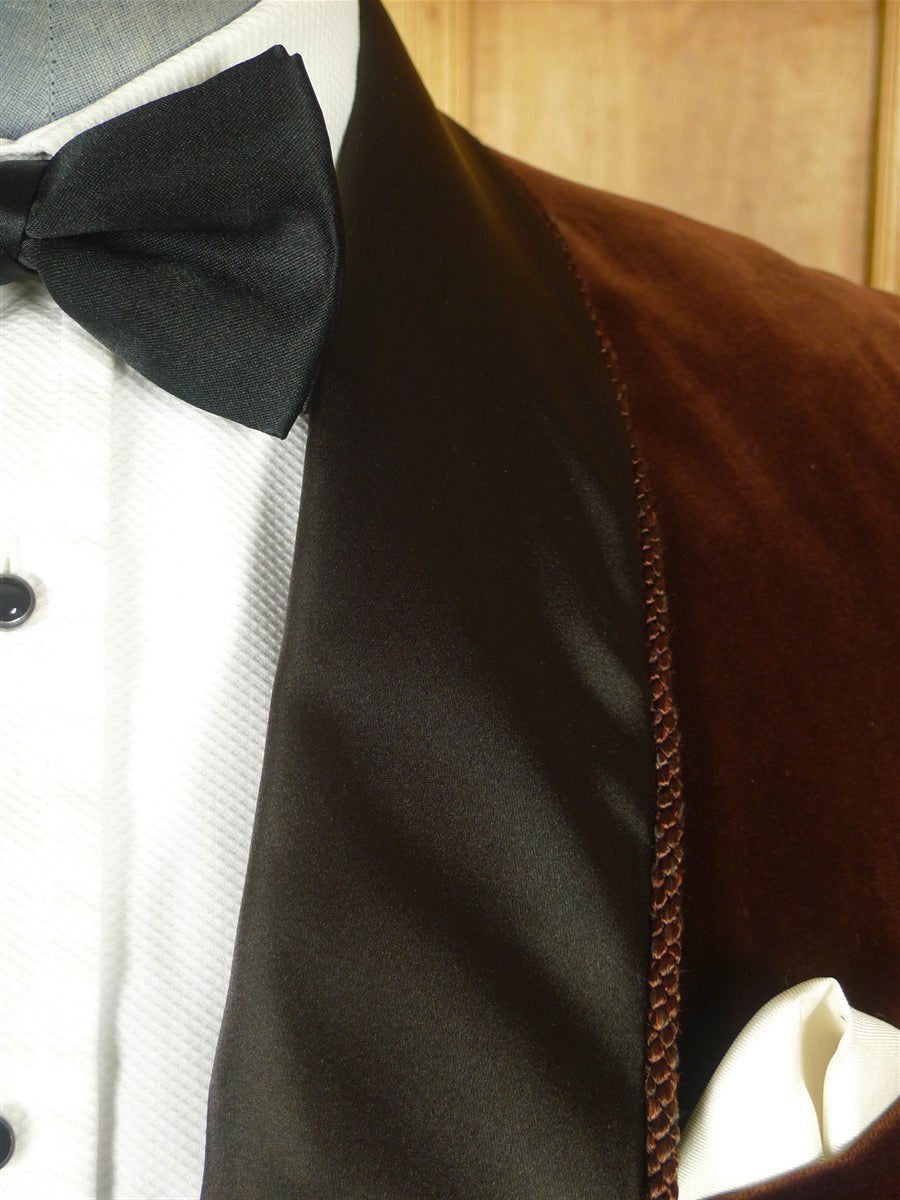 25/1192 exceptional 1979 vintage bespoke brown silk-velvet d/b silk shawl dinner / smoking jacket 40-41 long