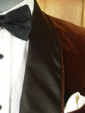 25/1192 exceptional 1979 vintage bespoke brown silk-velvet d/b silk shawl dinner / smoking jacket 40-41 long