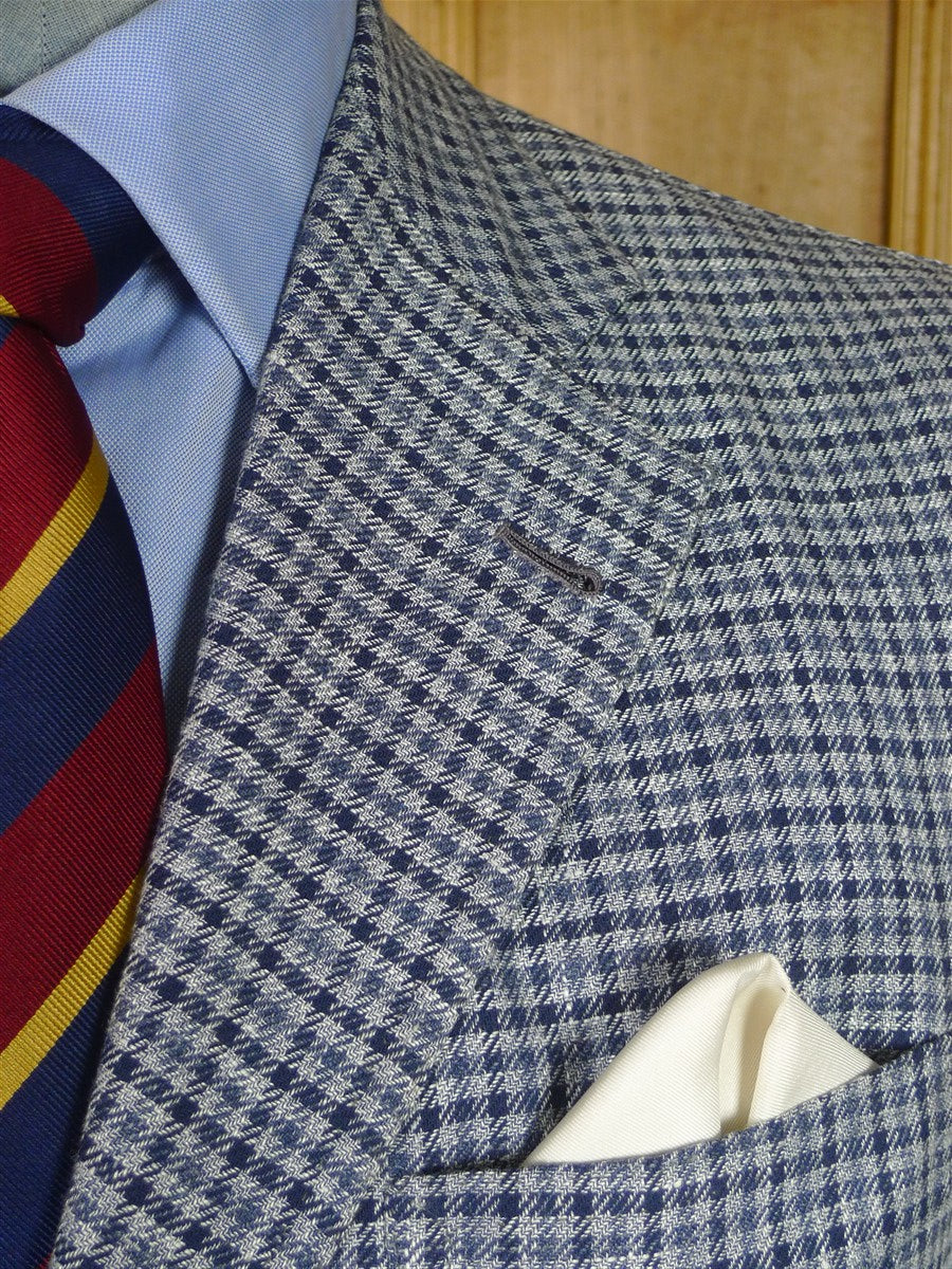 25/1187 near immaculate 2011 italian bespoke tailored dogtooth check pure linen sports jacket blazer 43 regular