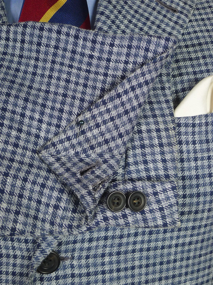 25/1187 near immaculate 2011 italian bespoke tailored dogtooth check pure linen sports jacket blazer 43 regular
