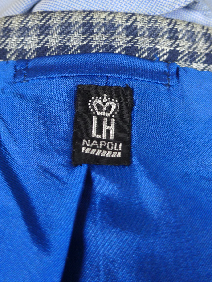 25/1187 near immaculate 2011 italian bespoke tailored dogtooth check pure linen sports jacket blazer 43 regular