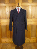 25/1195 stunning genuine cc41 utility mark 1940s vintage ww2 era navy / royal blue wp check d/b heavyweight wool tweed overcoat w/ original belt 41-42 long