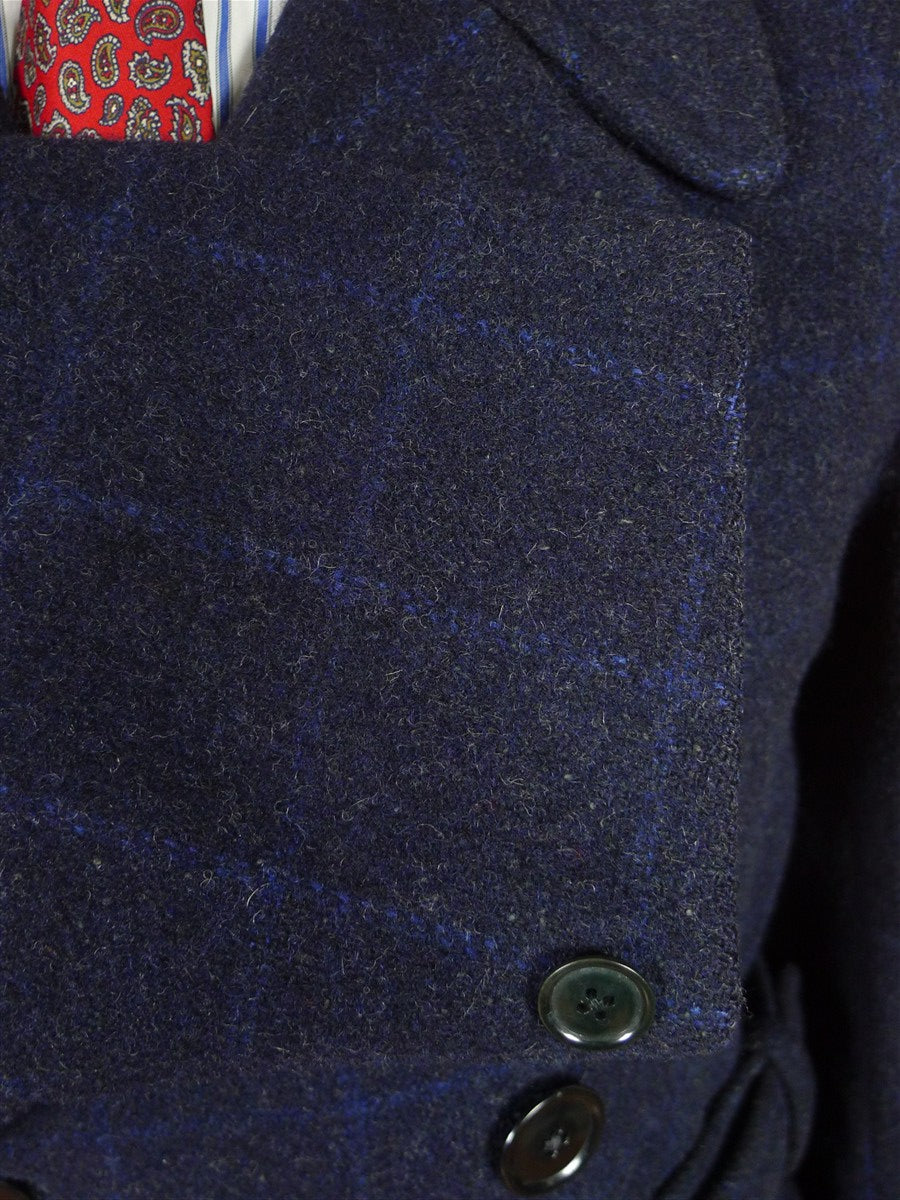 25/1195 stunning genuine cc41 utility mark 1940s vintage ww2 era navy / royal blue wp check d/b heavyweight wool tweed overcoat w/ original belt 41-42 long