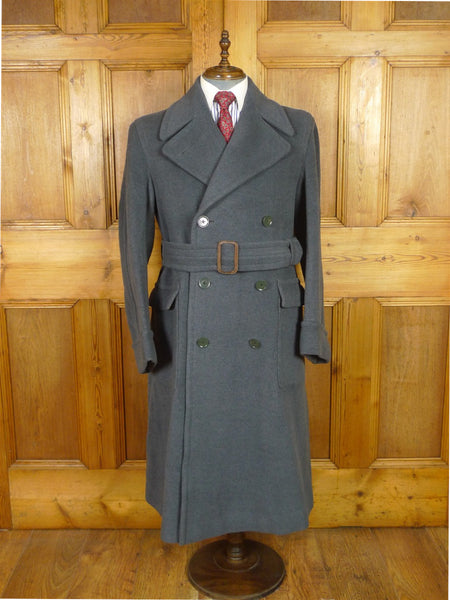 25/1196 exceptional genuine 1940s vintage ww2 era extra-heavyweight blue textured crombie wool d/b overcoat w/ original belt 39-40 long