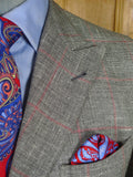 25/1193 immaculate 2011 italian bespoke wool linen & silk grey / red wp check roll-lapel suit 42 regular