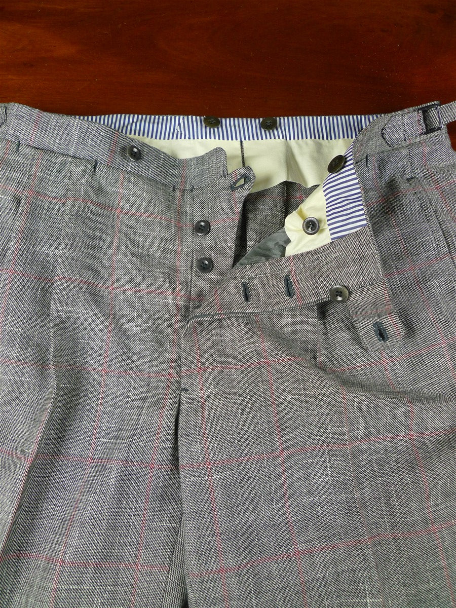 25/1193 immaculate 2011 italian bespoke wool linen & silk grey / red wp check roll-lapel suit 42 regular