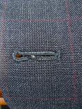 25/1101 dege & skinner 1999 savile row bespoke heavyweight grey red prince of wales check worsted d/b suit w/ 2 pair trs 45 regular to long