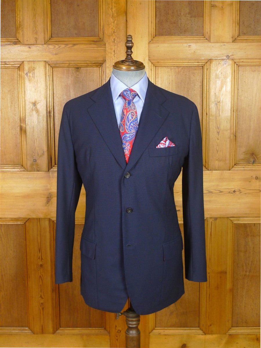 26/0012 immaculate 2011 italian bespoke blue worsted & mohair canvassed 2-piece suit w/ roll lapel 40-41 long