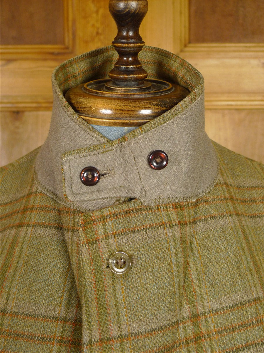 25/1207 immaculate vintage british wp check cavalry twill hacking jacket w/ ghillie collar 39 regular