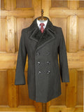 25/1226 delightful vintage british 90% wool grey d/b pea coat w/ faux fur facings 40