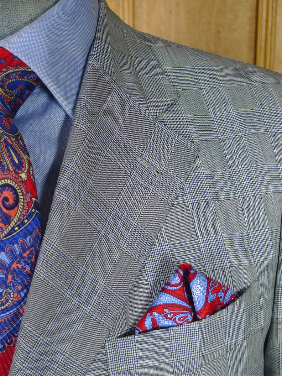 25/1217 immaculate 2008 italian bespoke wool & silk pow check suit 42-43 regular