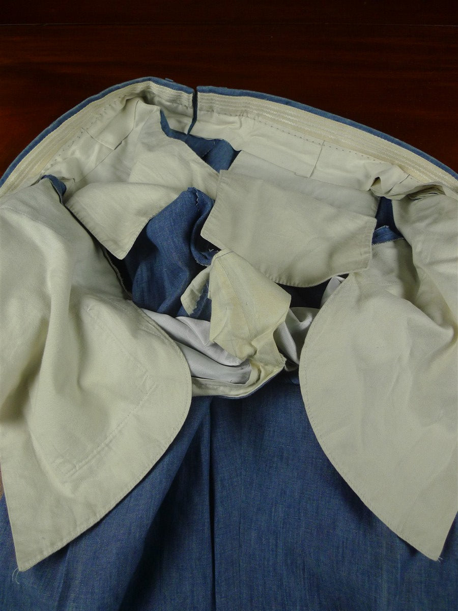 26/0013 immaculate 2011 italian bespoke pure linen pale blue travel / summer suit 44-45 short to regular