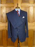 25/1215 immaculate 2015 italian bespoke dark blue 3-piece linen suit w/ mother of pearl buttons 44 regular
