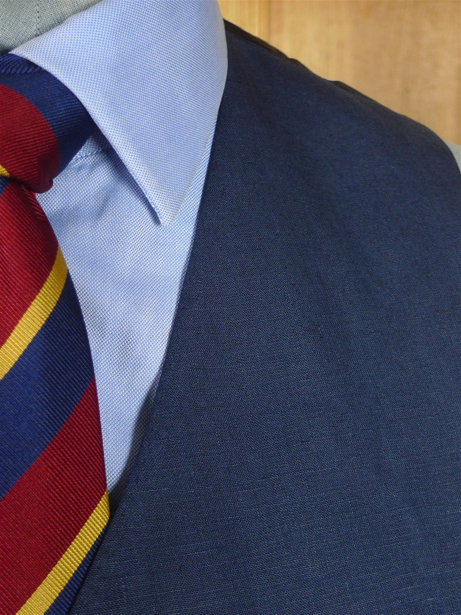 25/1215 immaculate 2015 italian bespoke dark blue 3-piece linen suit w/ mother of pearl buttons 44 regular