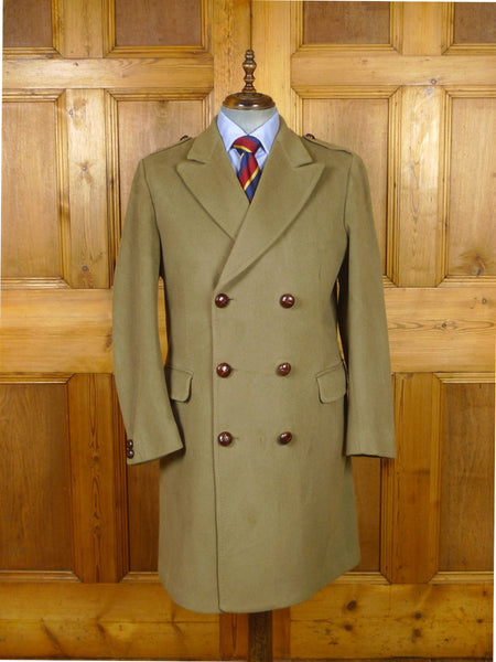 26/0054 vintage heavyweight crombie melton wool british warm overcoat w/ leather buttons 42