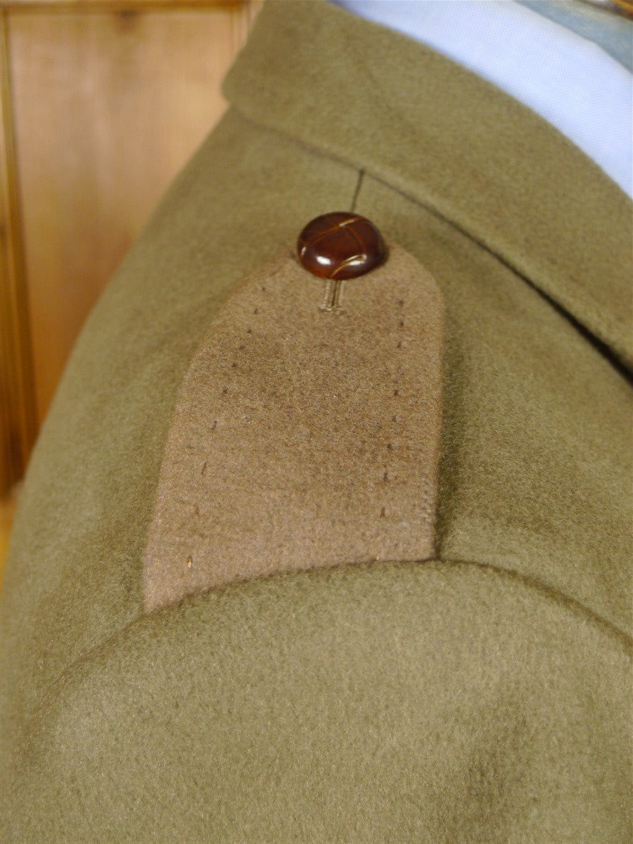 26/0054 vintage heavyweight crombie melton wool british warm overcoat w/ leather buttons 42