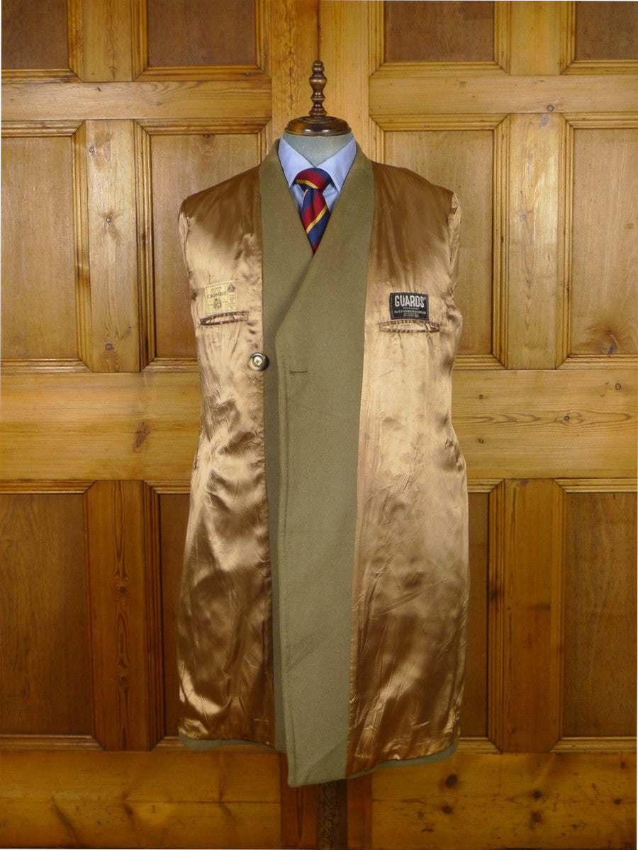 26/0054 vintage heavyweight crombie melton wool british warm overcoat w/ leather buttons 42
