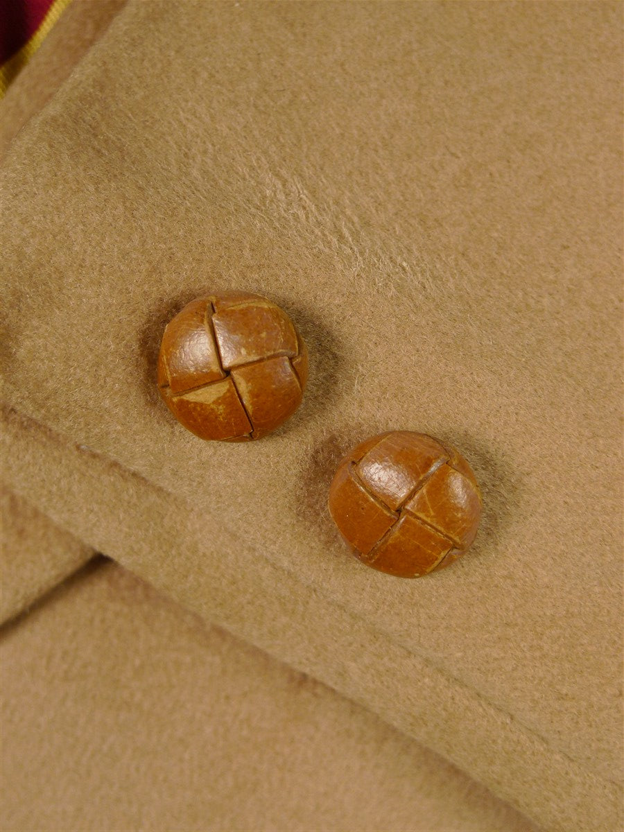 26/0057 stunning vintage daks virgin wool camel coat british warm overcoat w/ leather buttons 38 short