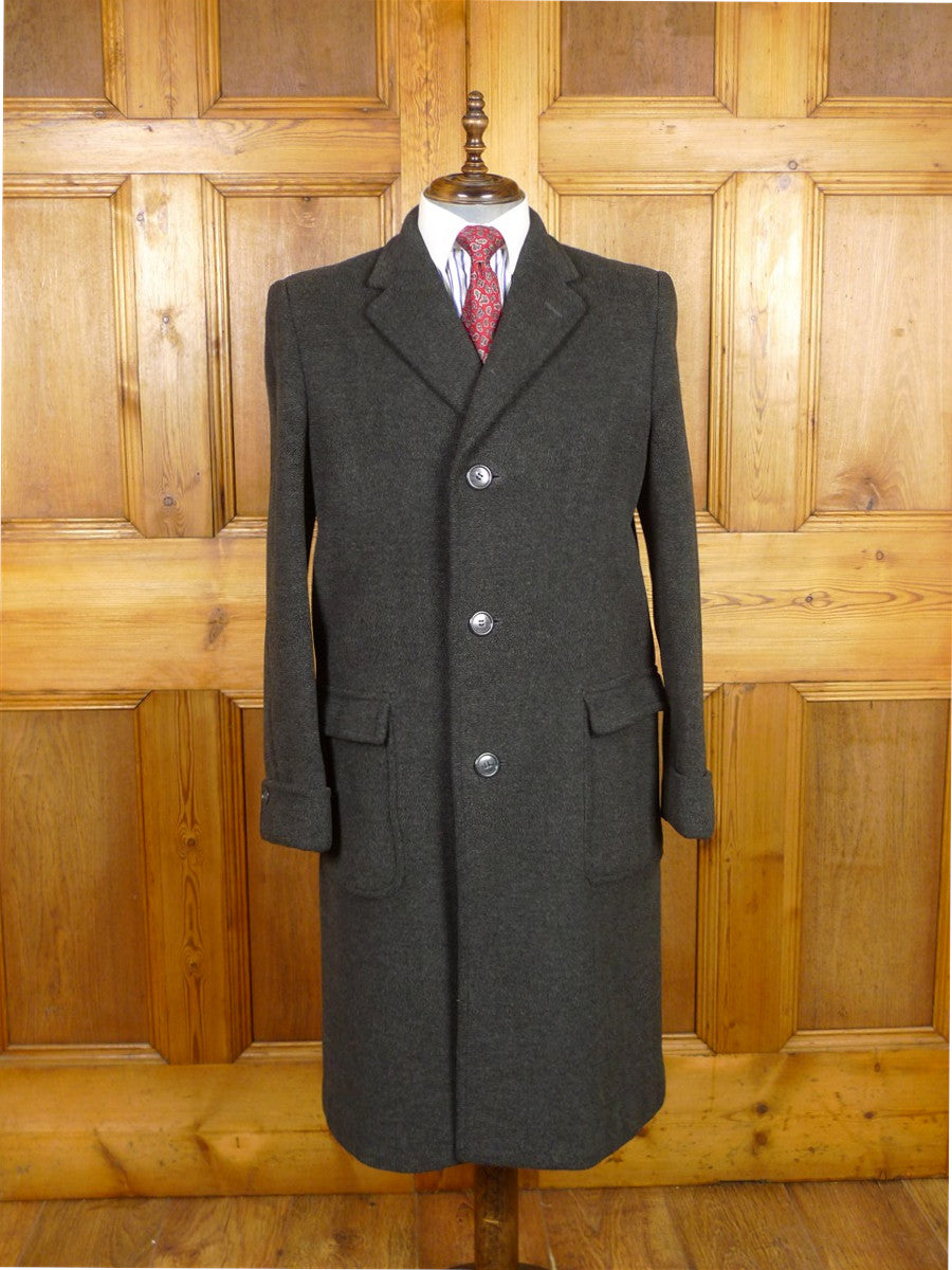 26/0052 vintage 1950s extra heavy crombie textured wool grey overcoat w/ gauntlet cuff 39-40
