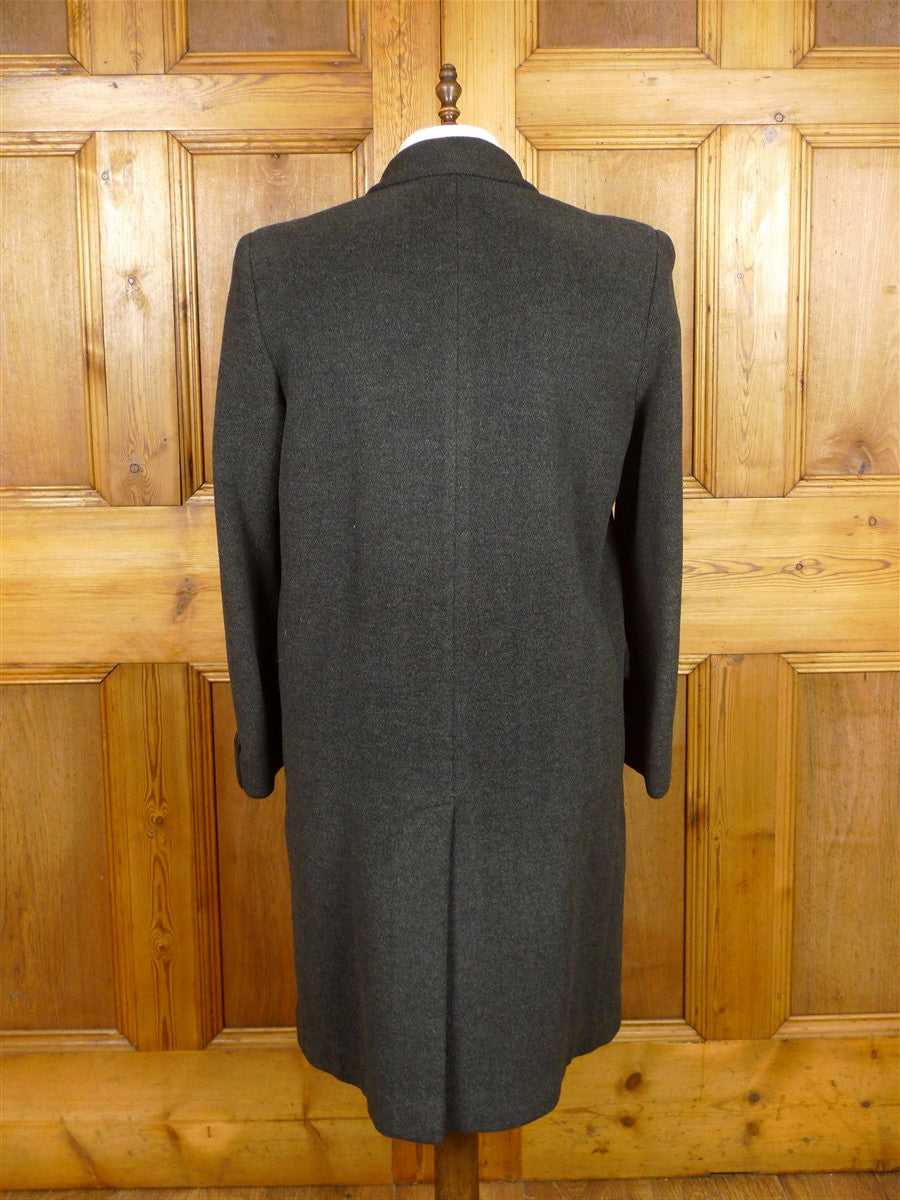 26/0052 vintage 1950s extra heavy crombie textured wool grey overcoat w/ gauntlet cuff 39-40
