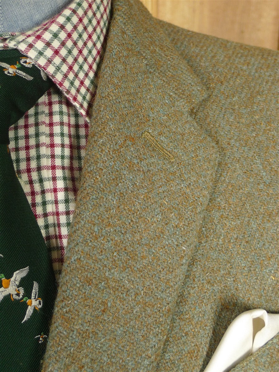 26/0063 wonderful 1950s vintage lovat green harris tweed jacket w/ original leather buttons 40 regular