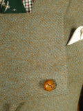 26/0063 wonderful 1950s vintage lovat green harris tweed jacket w/ original leather buttons 40 regular