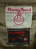 26/0063 wonderful 1950s vintage lovat green harris tweed jacket w/ original leather buttons 40 regular