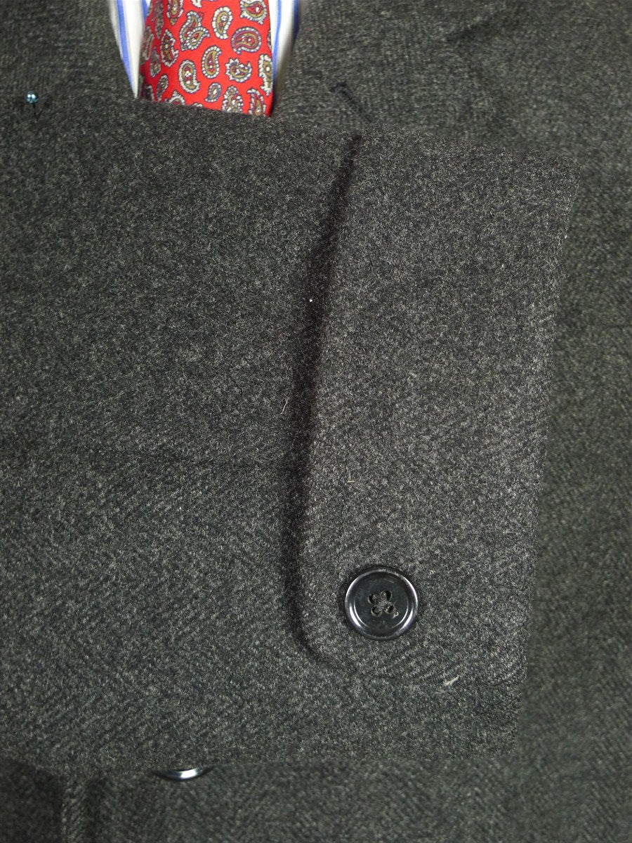 26/0076 nr immaculate vintage crombie charcoal grey herringbone wool overcoat w/ gauntlet cuff 46