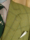 26/0068 nr immaculate stewart christie edinburgh bespoke heavyweight green wp check 3-piece suit  w/ ext trs 45 regular