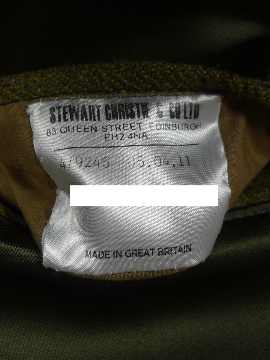 26/0068 nr immaculate stewart christie edinburgh bespoke heavyweight green wp check 3-piece suit  w/ ext trs 45 regular
