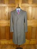 26/0070 near immaculate vintage british grey herringbone wool chesterfield coat overcoat 40-41