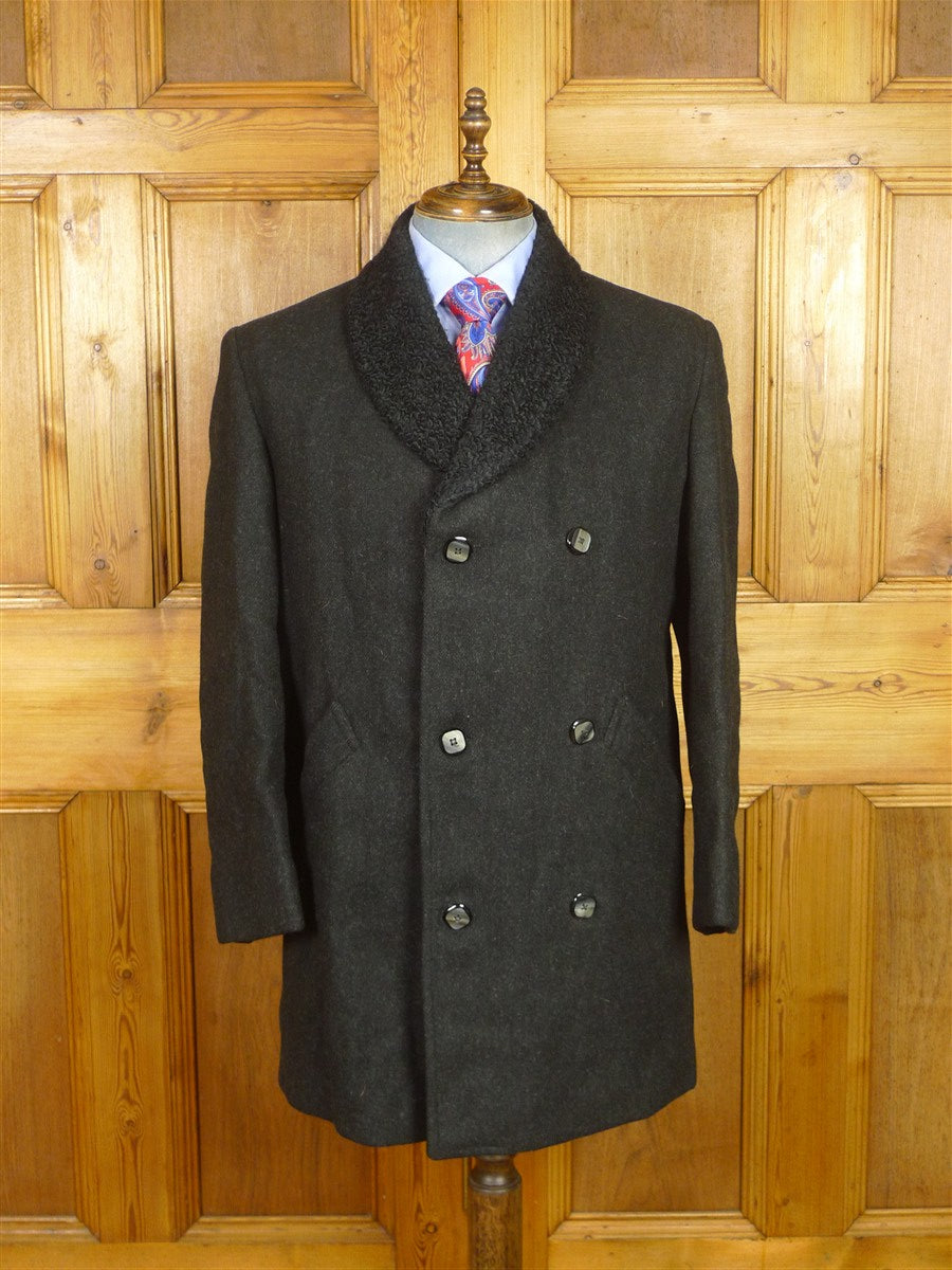 26/0071 immaculate 1960s vintage west of england wool charcoal grey d/b pea coat overcoat w/ astrakhan collar 42