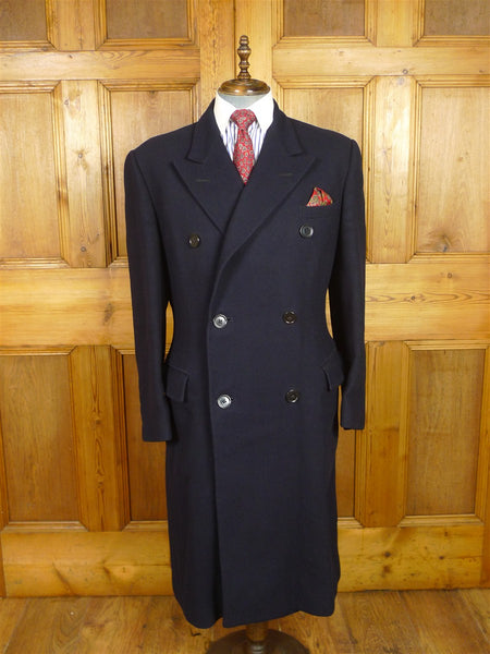 26/0072 wonderful genuine 1950s vintage extra-heavyweight navy blue wool twill d/b king coat overcoat 40-41 long