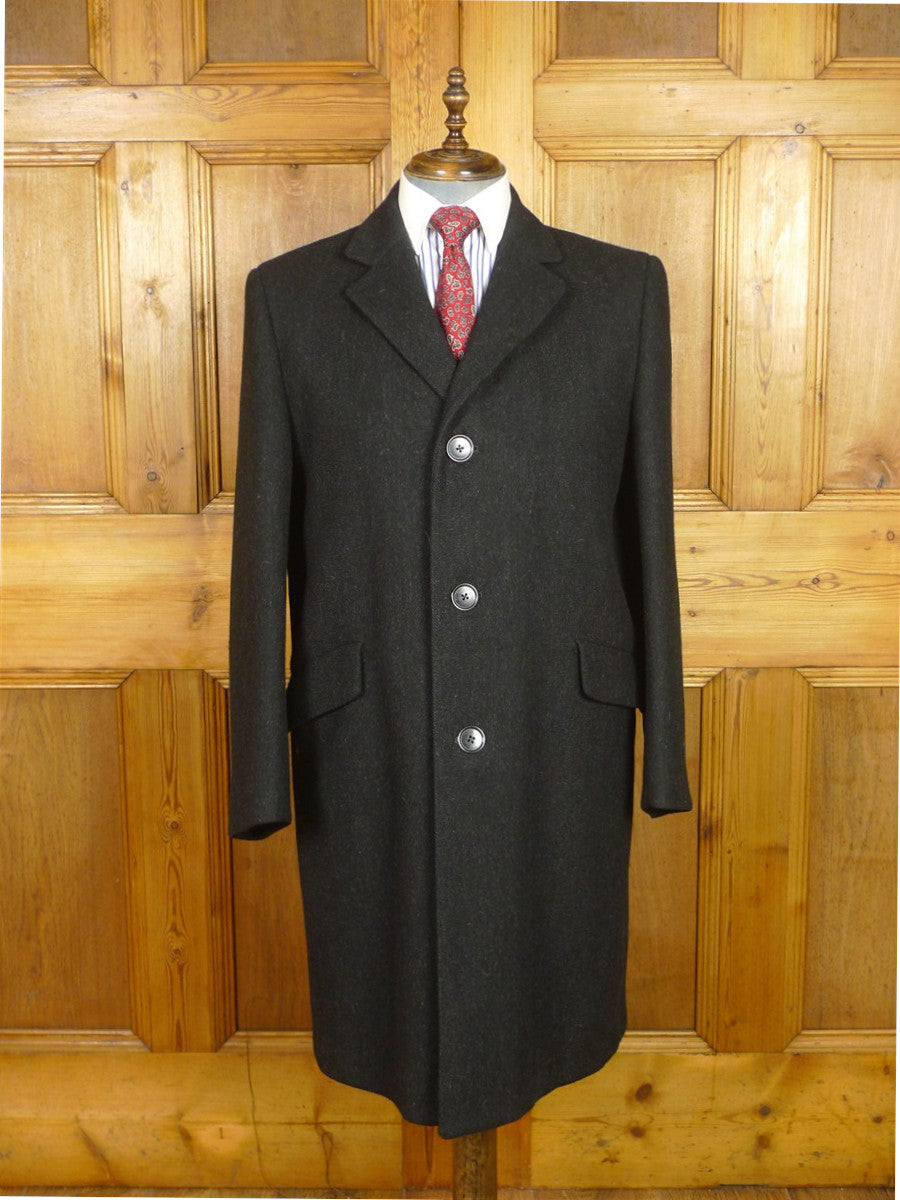 26/0078 immaculate heavyweight charcoal grey herringbone west of england wool overcoat 41-42