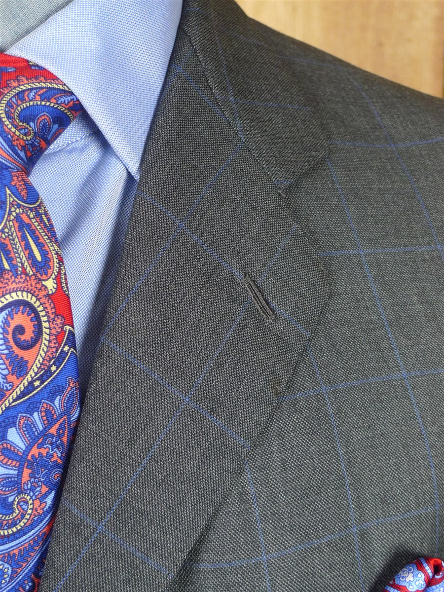 26/0115 beautiful luis herrera sevilla bespoke grey / blue wp check superfine wool suit 39 short