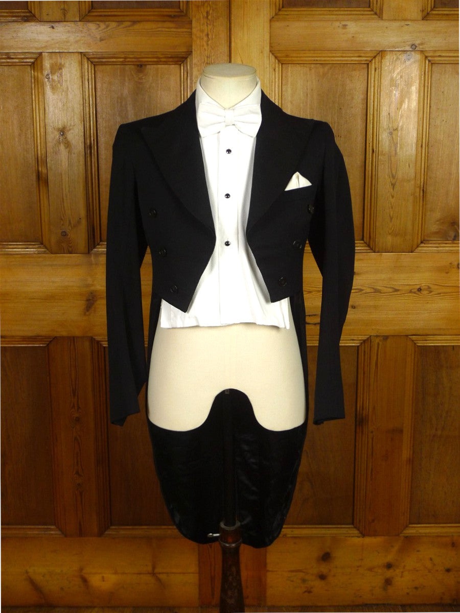 26/0171 genuine 1930s vintage black barathea wool evening tailcoat tails w/ marcella silk facings 32 regular