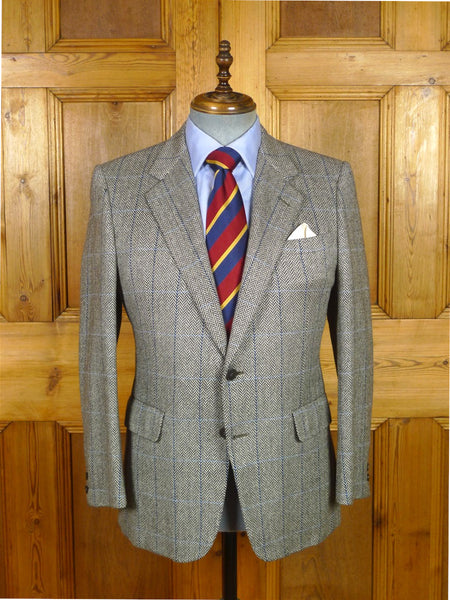 26/0190 vintage chester barrie hand tailored pure cashmere grey herringbone / blue wp sports jacket blazer 40 short