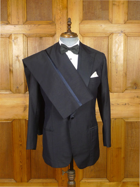 26/0208 exceptional 2017 lh napoli italian bespoke midnight blue mohair dinner suit w/ grosgrain silk facings 40 long