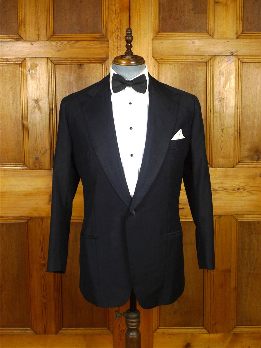 26/0208 exceptional 2017 lh napoli italian bespoke midnight blue mohair dinner suit w/ grosgrain silk facings 40 long