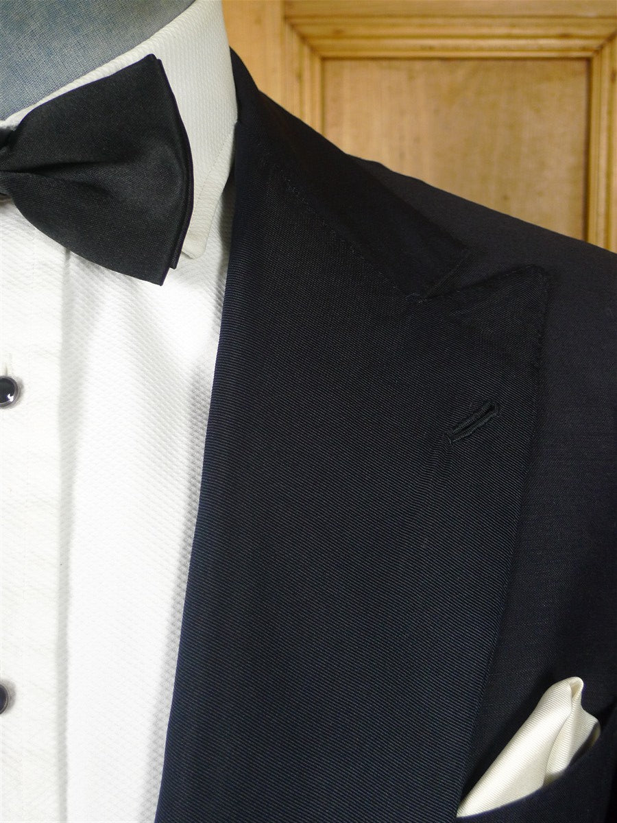 26/0208 exceptional 2017 lh napoli italian bespoke midnight blue mohair dinner suit w/ grosgrain silk facings 40 long