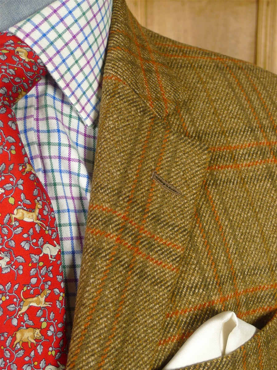 26/0205 vintage gieves & hawkes savile row tan brown wp check tweed jacket 37 long