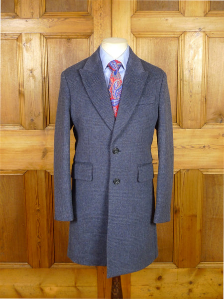 26/0207 mint new without tags hardy amies savile row blue glen check 100% wool coat overcoat 36-38