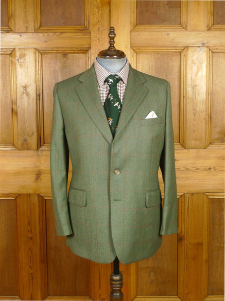 26/0204 immaculate 2012 bespoke tailored green / red wp check tweed sports jacket 44 short to regular