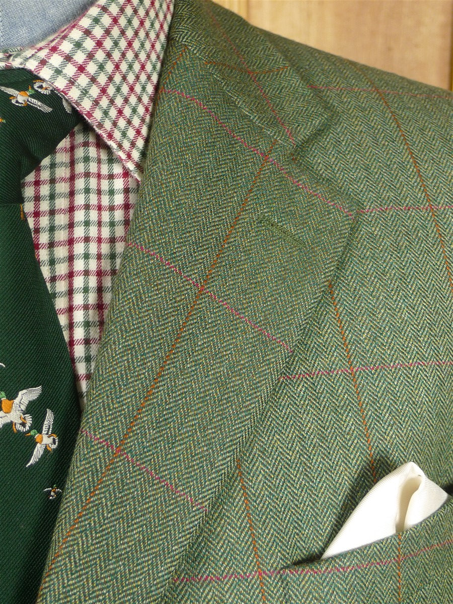 26/0204 immaculate 2012 bespoke tailored green / red wp check tweed sports jacket 44 short to regular