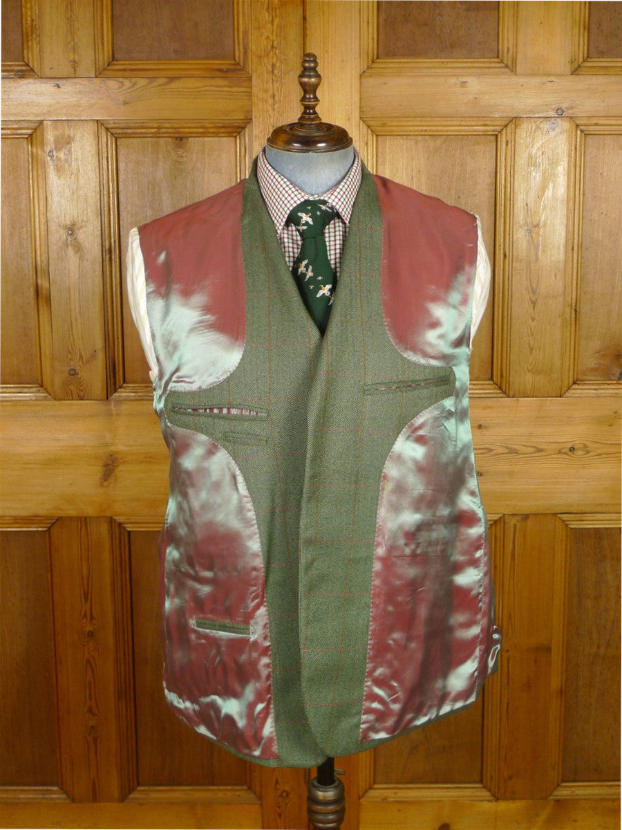 26/0204 immaculate 2012 bespoke tailored green / red wp check tweed sports jacket 44 short to regular