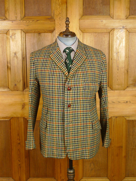 26/0199 fabulous 1950s 1960s vintage british bold gun check tweed jacket w/ beautiful detailing 43 regular