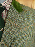 26/0201 immaculate 1950s 1960s vintage irish tweed green glen check coat overcoat w/ velvet collar 44-45