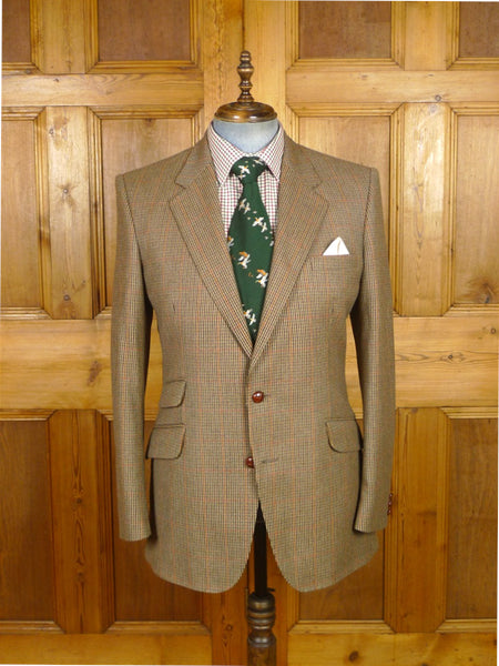 26/0223 near immaculate vintage john g hardy gun check tweed sports jacket w/ leather buttons 42 long
